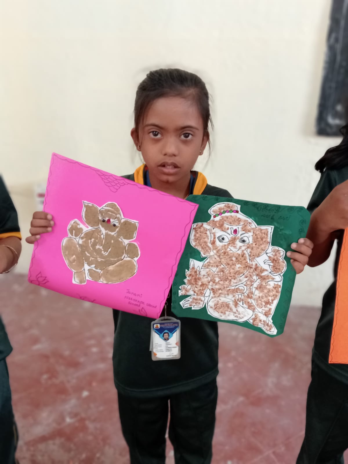 Student showing Ganesh artwork